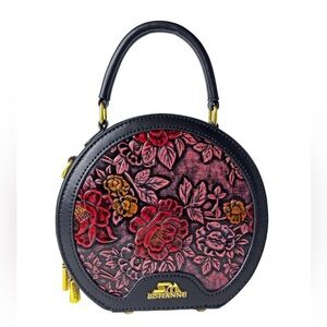 BL-TIANNU round hand-tooled red rose leather crossbody bag- NWT